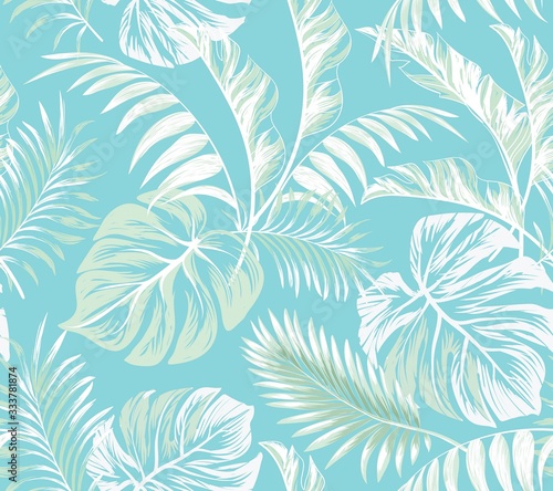 Jungle vector pattern with tropical leaves.Trendy summer print. Exotic seamless background.