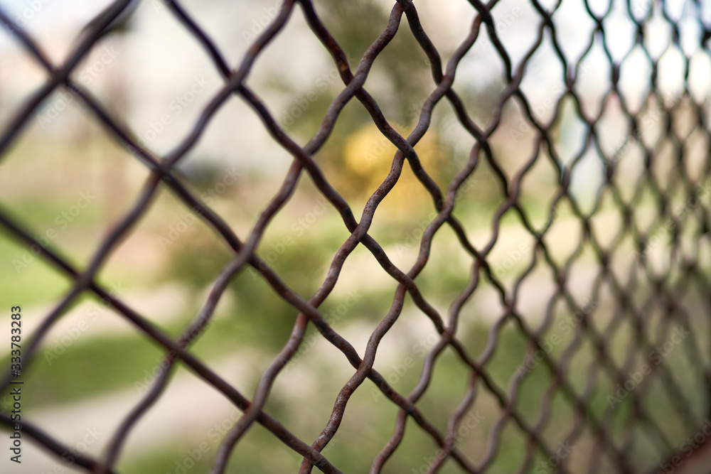 Fototapeta premium thick wire iron mesh fence