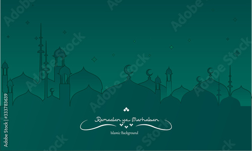 Illustration vector graphic of marhaban ya ramadan with beautifull green color perfect for ramadan background, bussiness card, flyer, banner etc