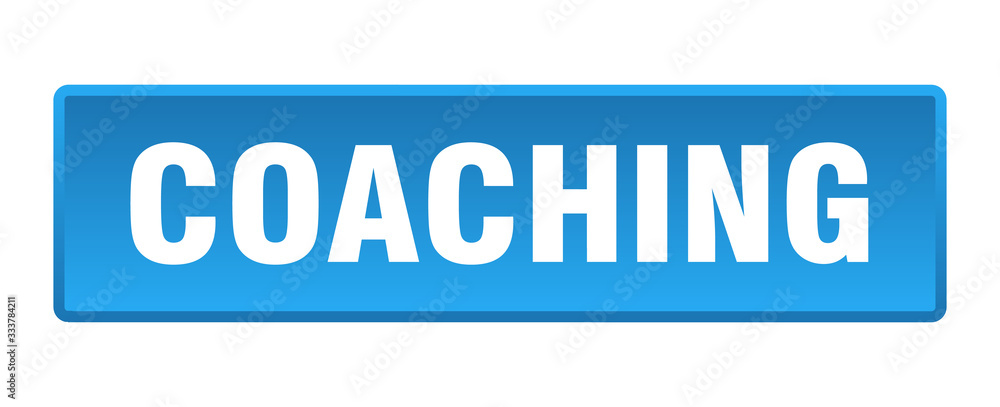 coaching button. coaching square blue push button coaching button. coaching square blue push button