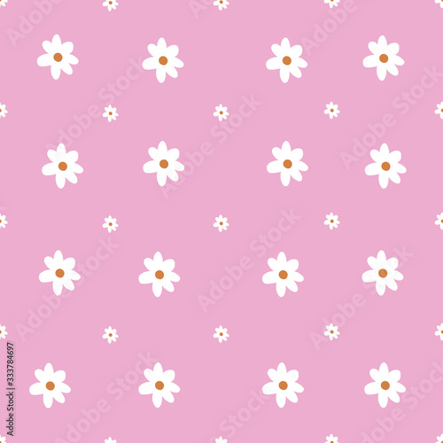 Cute Repeat Daisy Wildflower Pattern with light pink background. Seamless floral pattern. White Daisy. Stylish repeating texture. Repeating texture. 