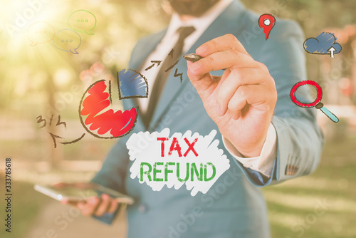Fotografie Conceptual hand writing showing Tax Refund