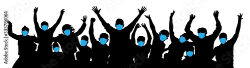 Crowd of people in medical masks. Spread of the virus. Quarantine pandemic epidemic. Vector illustration