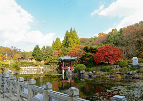 chinese traditional pavilion in japanese garden