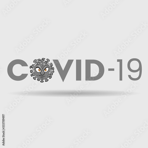 Angry Coronavirus over Grey Covid-19 Text