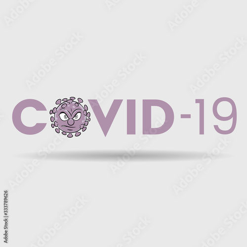 Angry Coronavirus over Purple Covid-19 Text