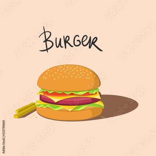 Burger illustration for restaurant menu.