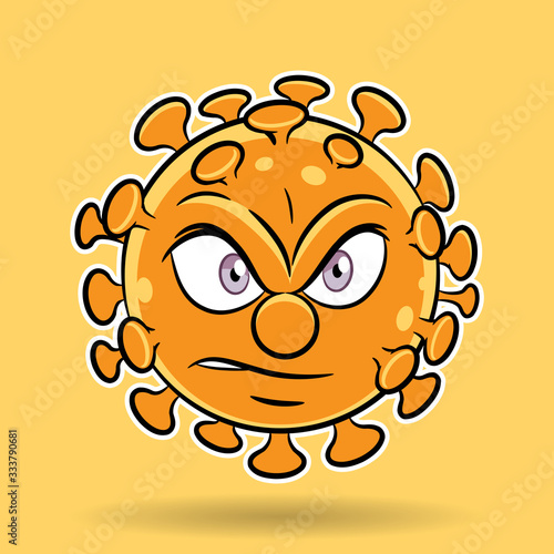 Cartoon Angry Orange Coronavirus on an Orange Background
