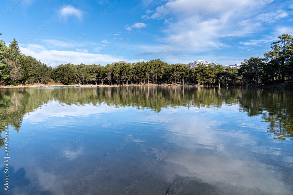 Bassa d´Oles lake with reflection in winter.