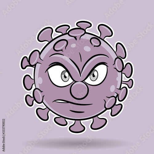 Cartoon Angry Purple Coronavirus on a Purple Background