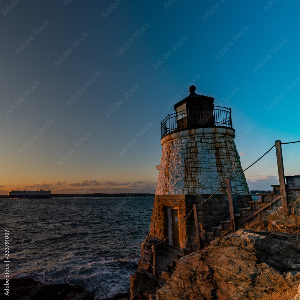 Sunset View of Castle Hill Lighthouse at Newport, Rhode Island
