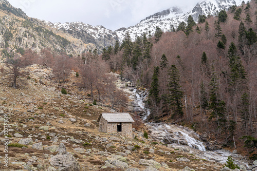 Views of the Baserca reservoir valley in winter, Aran Valley.