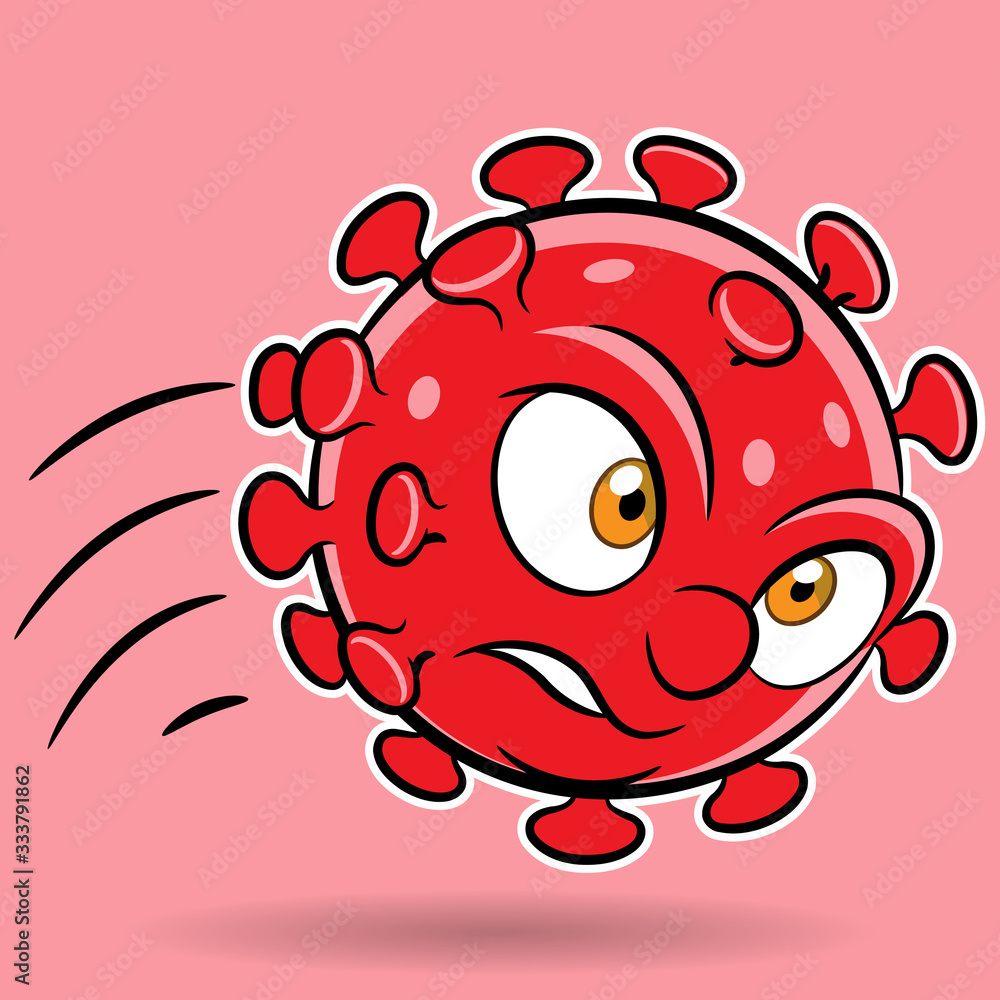 Cartoon Attacking Red Coronavirus on a Red Background Cartoon Attacking Red Coronavirus on a Red Background