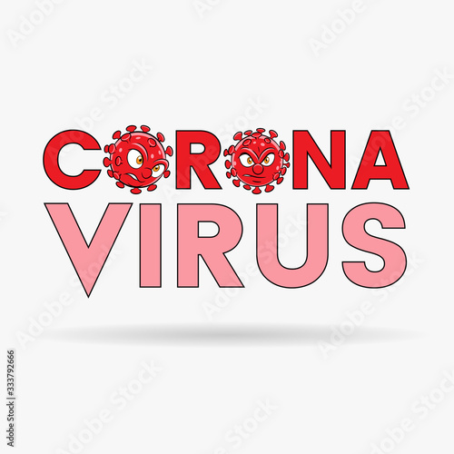 Coronavirus Cartoon Heads and Red Upper Case Letters with Black Outlines