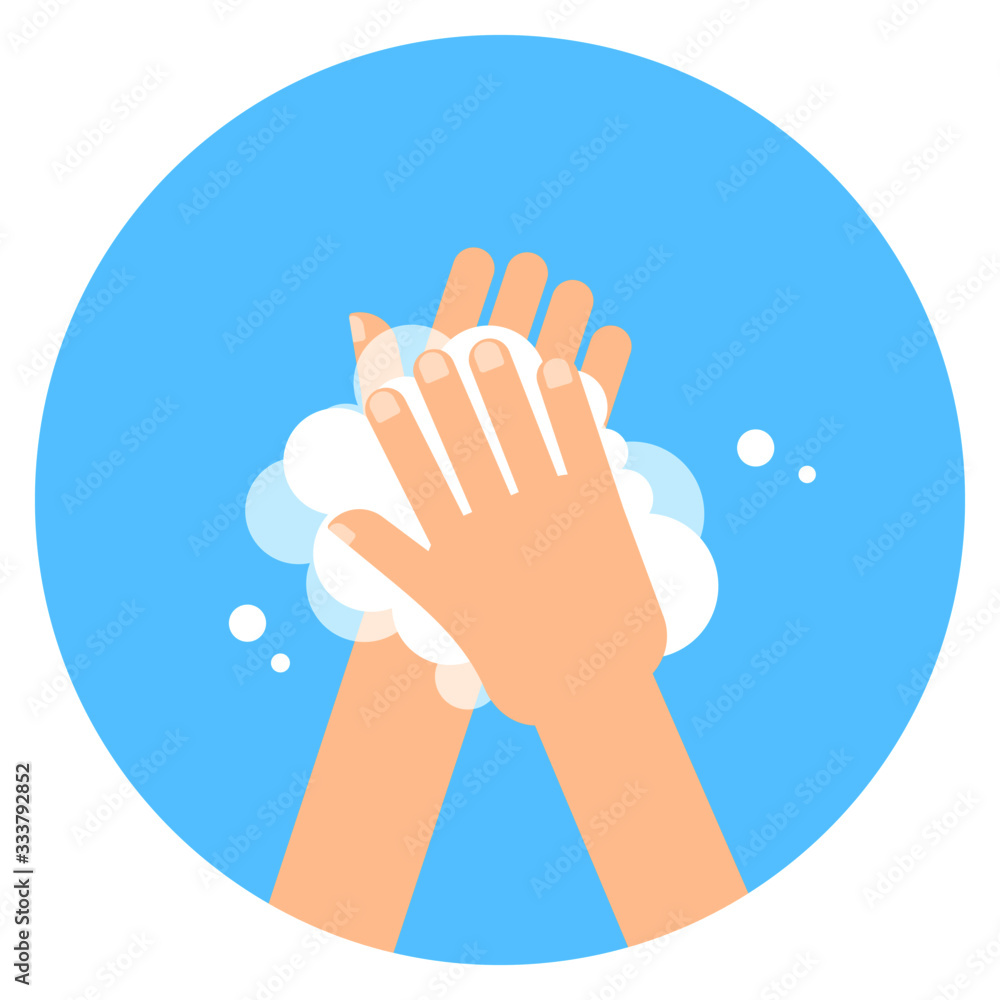 Washing hands with soap isolated on white background. Vector illustration. Icon in flat style. Washing hands with soap isolated on white background. Vector illustration. Icon in flat style.