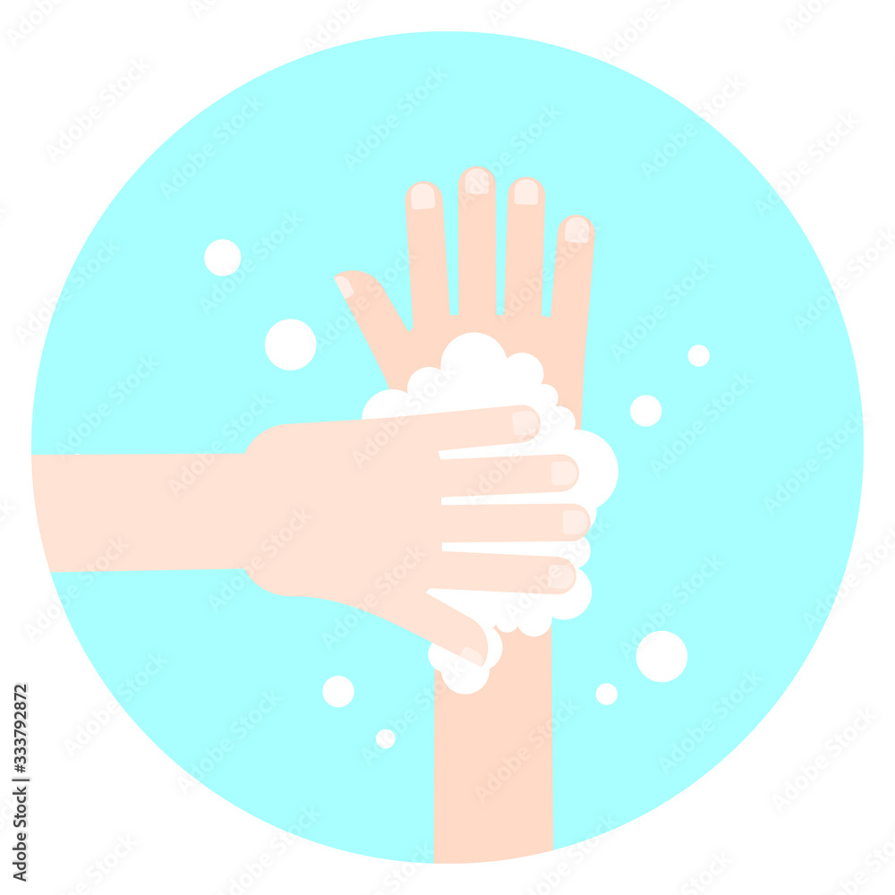 Washing hands with soap isolated on white background. Vector illustration. Icon in flat style. Washing hands with soap isolated on white background. Vector illustration. Icon in flat style.