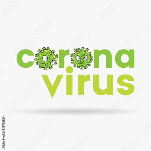 Coronavirus Cartoon Heads with Green Lower Case Letters