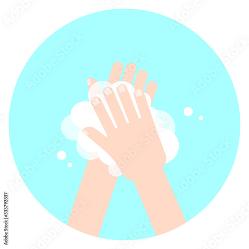 Washing hands with soap isolated on white background. Vector illustration. Icon in flat style.