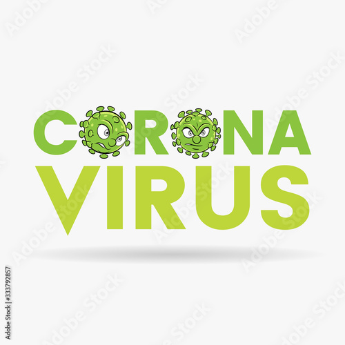 Coronavirus Cartoon Heads with Green Upper Case Letters