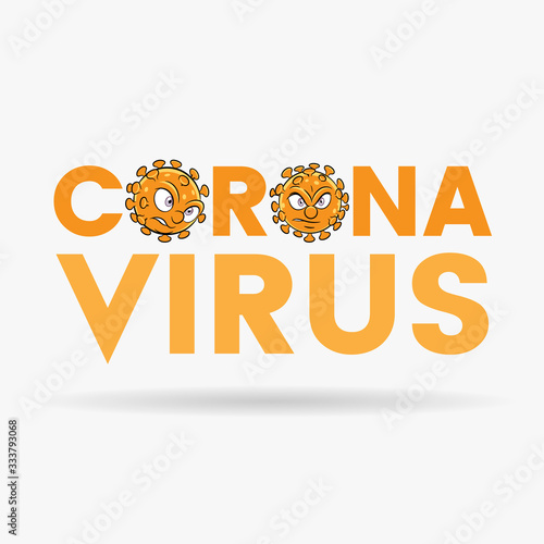 Coronavirus Cartoon Heads with Orange Upper Case Letters