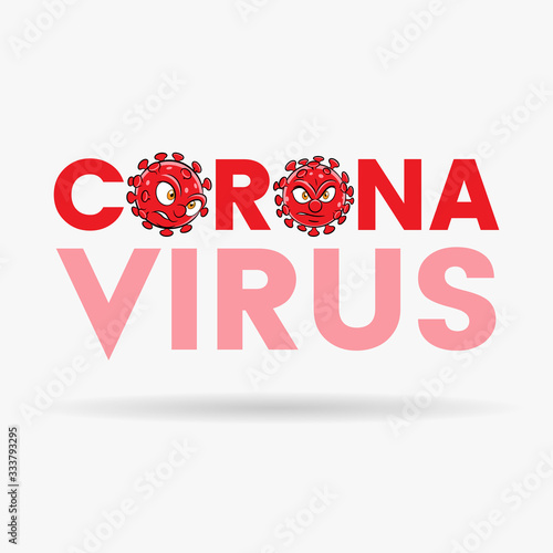 Coronavirus Cartoon Heads with Red Upper Case Letters