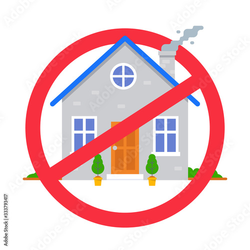 crossed out house symbol. a ban on entering the building. flat vector illustration.