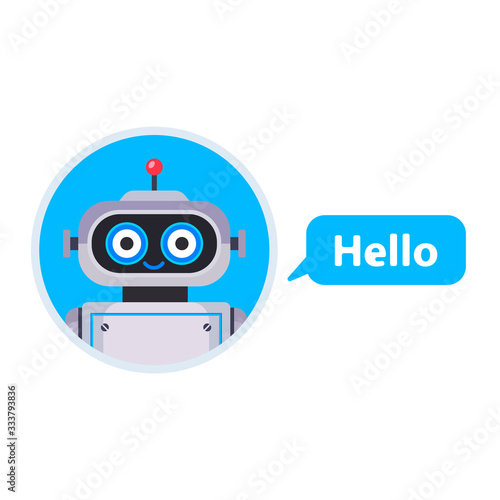 Chat bot started a conversation. Assistant for all issues. flat character vector illustration