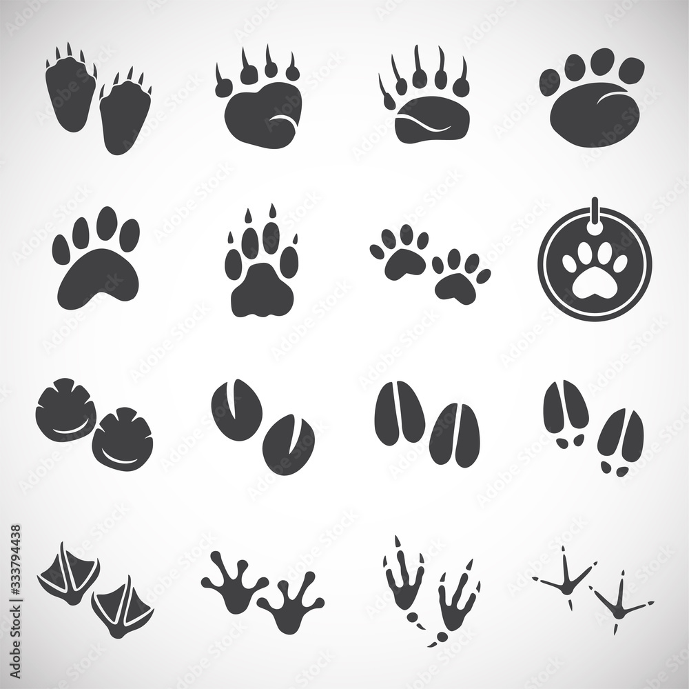 Animal foot print icons set on background for graphic and web design. Creative illustration concept symbol for web or mobile app Animal foot print icons set on background for graphic and web design. Creative illustration concept symbol for web or mobile app