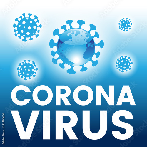 Globe Shaped Blue Glossy Coronavirus Icon on a Poster