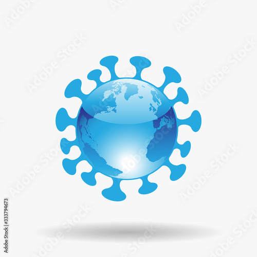 Globe Shaped Blue Glossy Coronavirus Icon