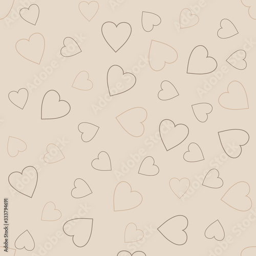 Heart abstract seamless background with beige and coffe hearts for cards  banner  posters  wallpapers  textile  surface design  wrapping papers  packaging. Vector illustration