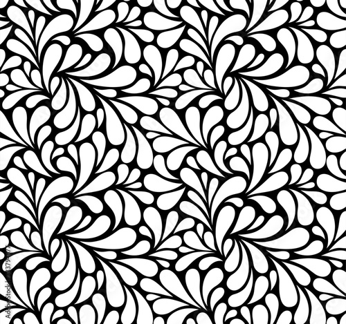 Vector seamless black and white pattern with drops. Monochrome abstract floral background.