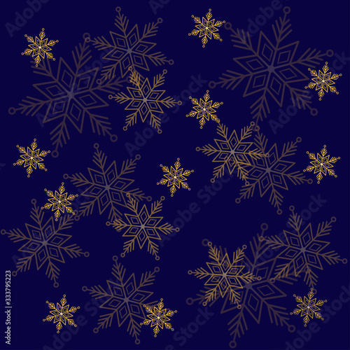 Greeting card with gold snowflakes.Cristmas dark blue background.New year them.Christmas collection. Vector illustration