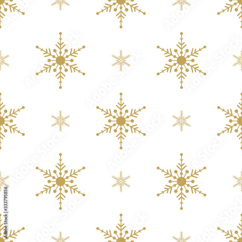 Gold Snowflakes seamless pattern. White background. Christmas collection. Vector illustration