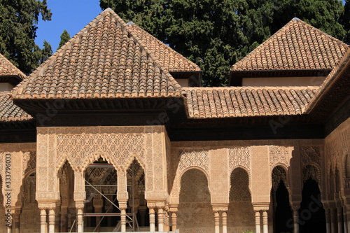 Palace of the Lions, a part of Nasrid Palaces (Palacios Nazaries) at the historical Alhambra Palace and fortress complex in Granada, Andalusia, Spain.