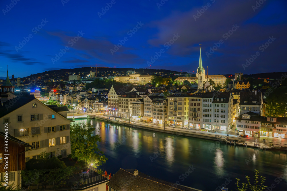 Night cityscape of Zurich