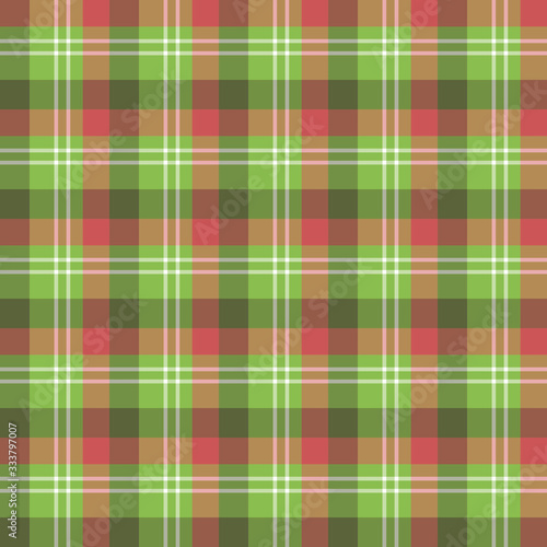 Seamless pattern in fascinating cozy green, red and white colors for plaid, fabric, textile, clothes, tablecloth and other things. Vector image.