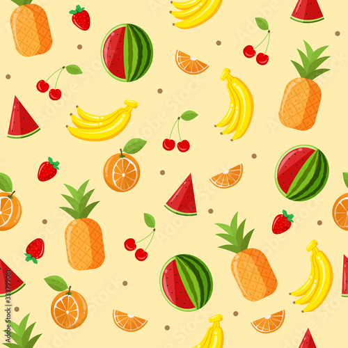Fototapeta Naklejka Na Ścianę i Meble -  tropical fruits vector  seamless pattern