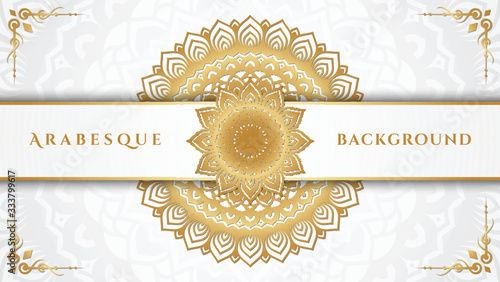 Luxurious white arabesque background with gold mandala style art vector