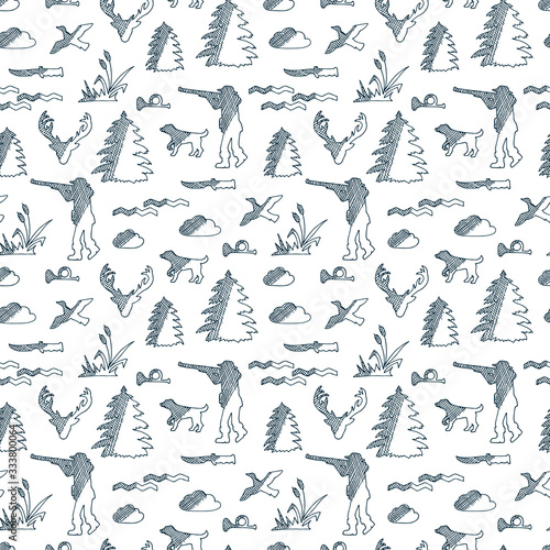 Vector Hunting Seamless pattern - Hand drawn doodle hunting illustration