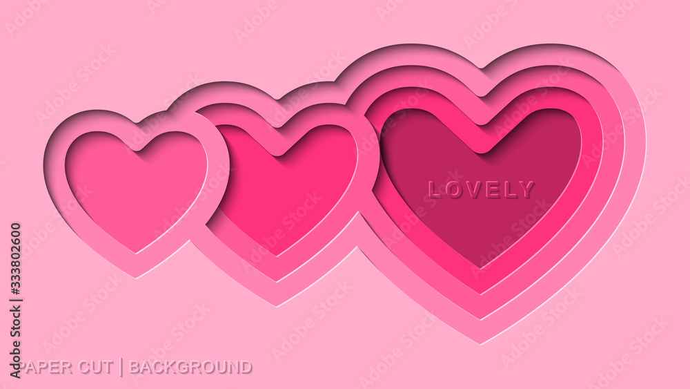 Lovely Pink Paper Cut Background Vector With Deep Heart Paper Cut Flat Style
