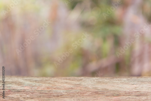 Empty wood table top and blur nature background with copy space for display or montage your products