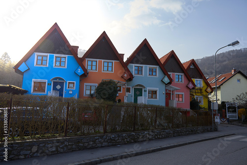 Fototapeta Naklejka Na Ścianę i Meble -  a small village with colored houses in the European Alps
