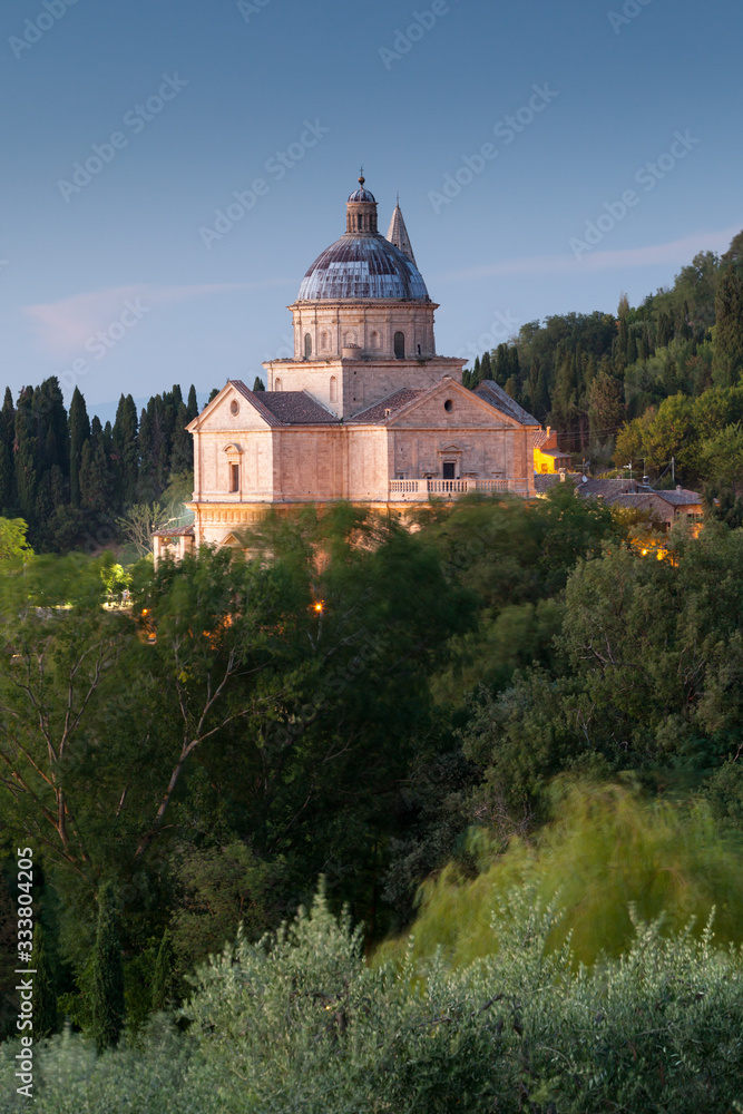 Basilica di San Biagio at dusk, Montepulciano, Tuscany, Italy