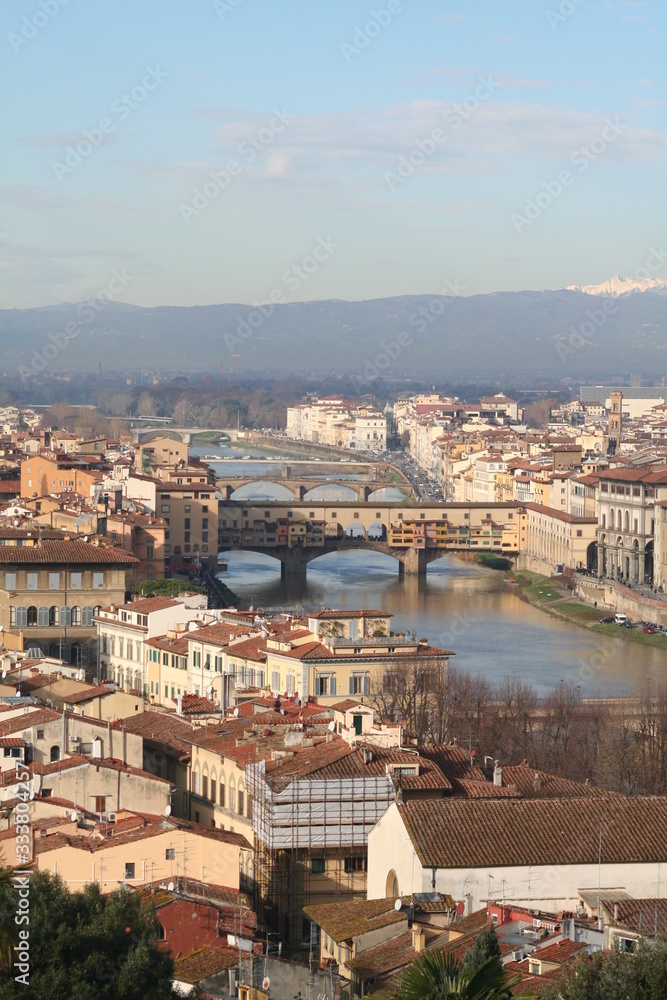 Florence, Italy view of ponte Vecchio and river Arno