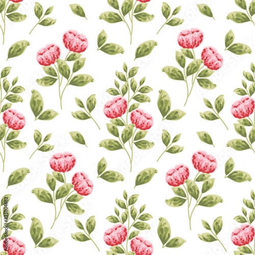 Beautiful summer and spring peony flower bud seamless pattern. Creative flower and leaf elements for fabric  textile  paper wrappers  greeting card  garden party invitation  romantic events.