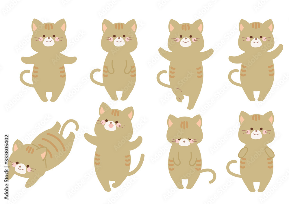 猫のイラスト　ポーズバリエーションセット