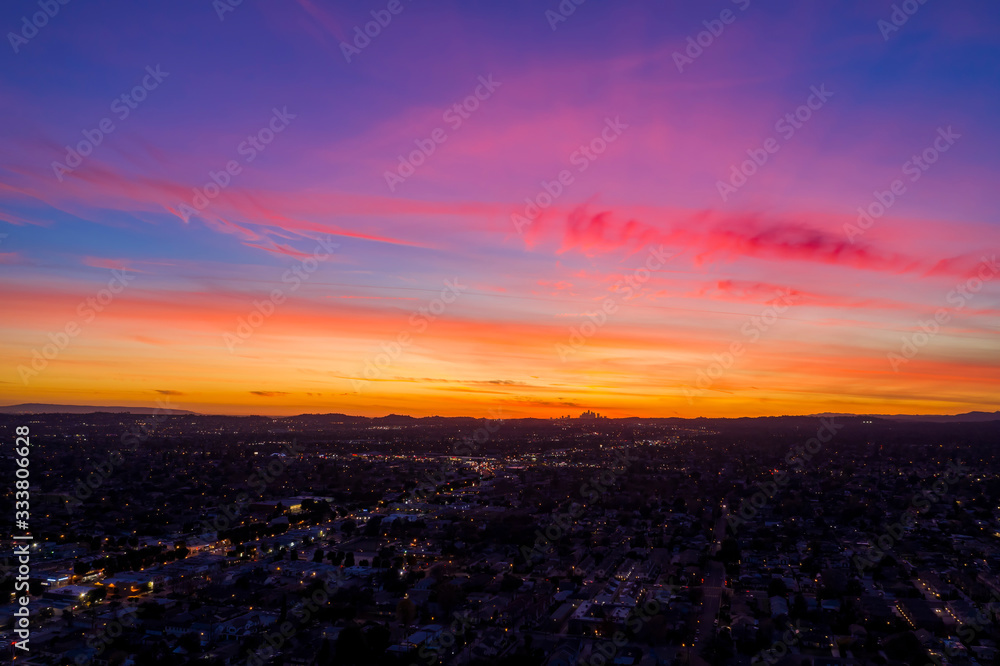 Aerial sunset view of the Temple City, Arcadia area Aerial sunset view of the Temple City, Arcadia area