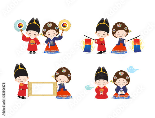 Korean Children in Hanbok during the Joseon Dynasty, King and Queen