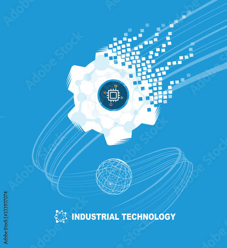 World Industrial Technology Developed Toward the Future. Blue Background Vector Illustration.